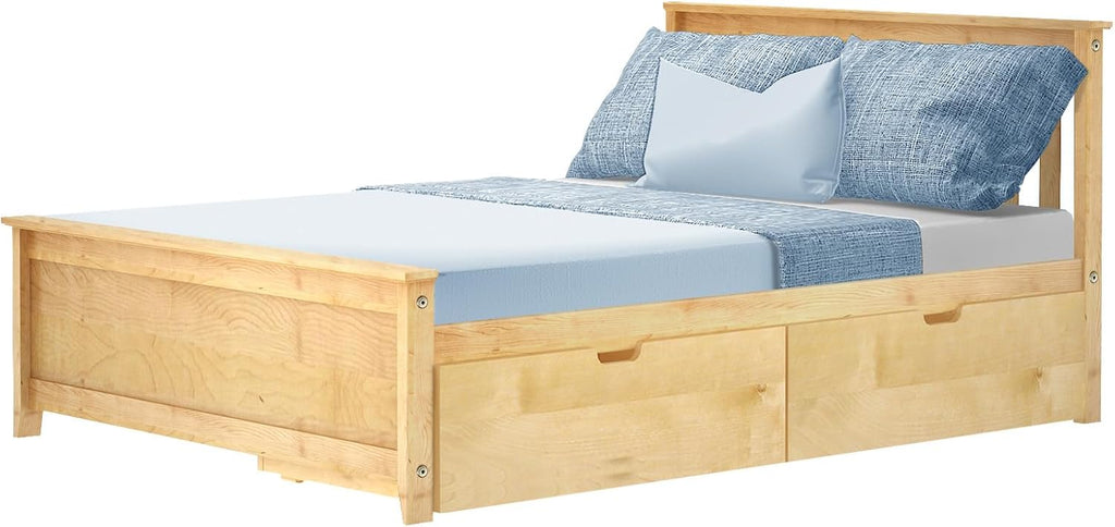 Max & Lily Classic Full Bed, Slatted Headboard, with Storage Drawers, Natural