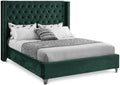 Meridian Furniture Aiden Collection Modern | Contemporary Velvet Upholstered Bed with Deep Button Tufting, Solid Wood Frame, and Custom Chrome Legs, Full, Green