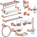 Square Paper Holder Robe Hook Towel Bar Ring Glass Rack Soap Holder Toilet Holder Tumbler Rose Gold Bathroom Accessories(Single Towel Bar)