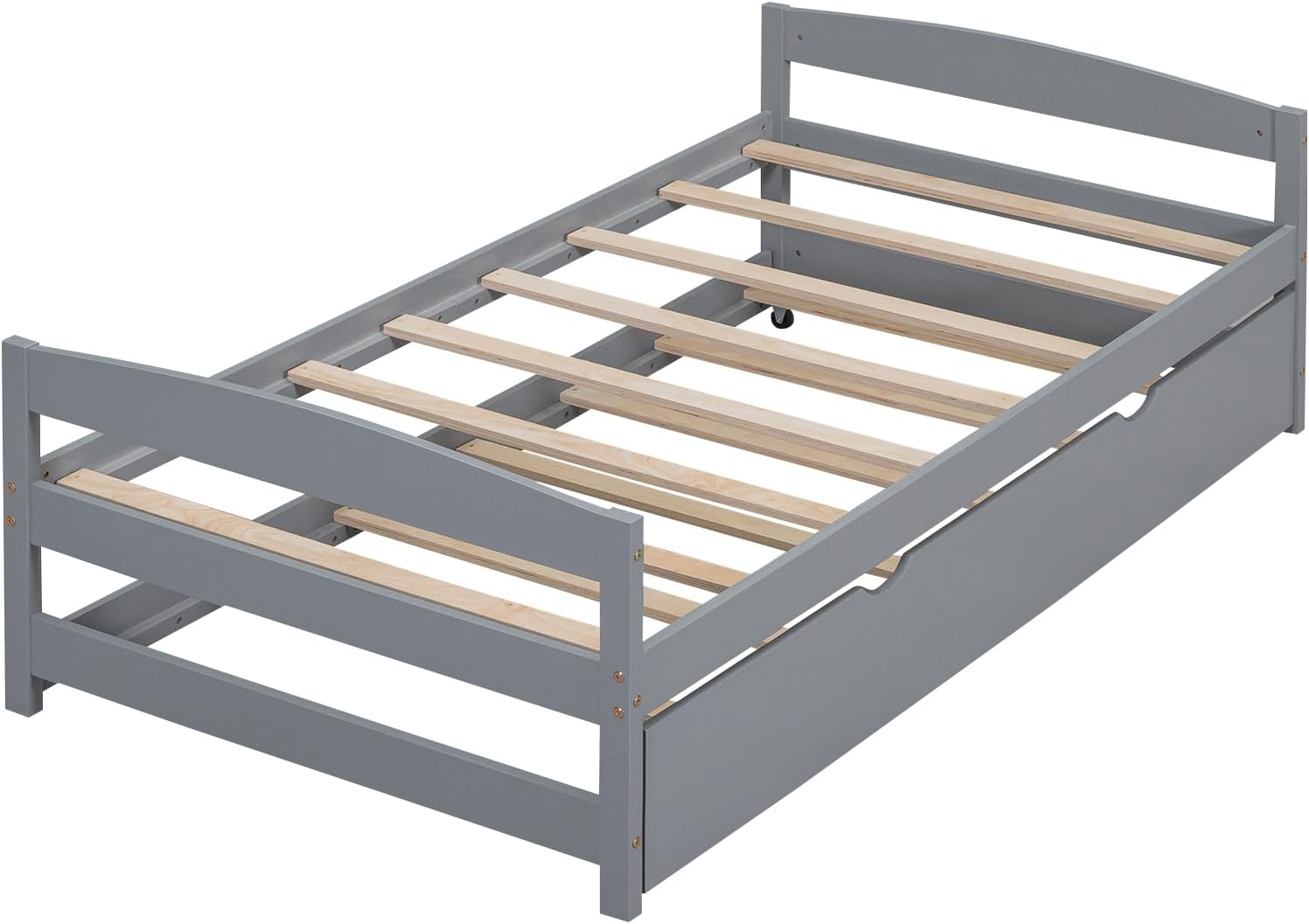Bellemave Twin Size Kids Bed with Trundle, Wood Twin Daybed with Storage, BedFrames for Kids, Adults, Gray