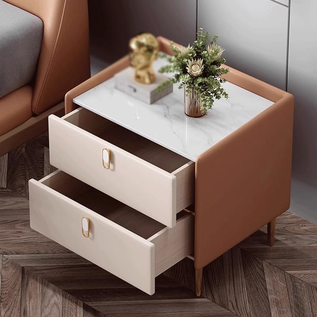 GUERNSEY Home Nightstand Modern Minimalist Small Solid Wood Bedside Table Slate Leather Complete Bedroom Bedside Storage Cabinet Bed Side Nightstand