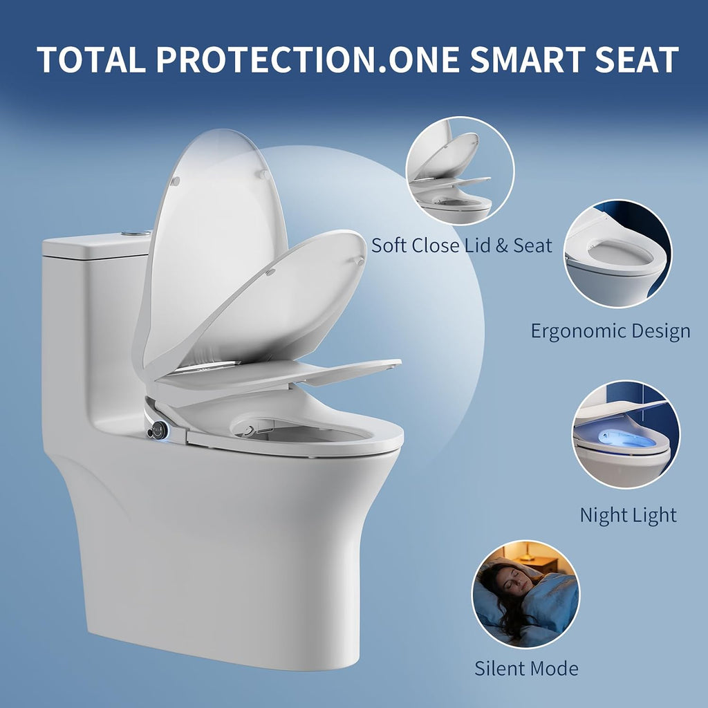 Electric Bidet Toilet Seat Elongated, Instant Warm Water Heated Wash, Self-Cleaning Nozzle, 5X Drying, Anti-Yellowing Quiet Soft Close Lid, Luxury Smart Bidet for Villa&Family, Easy DIY Install