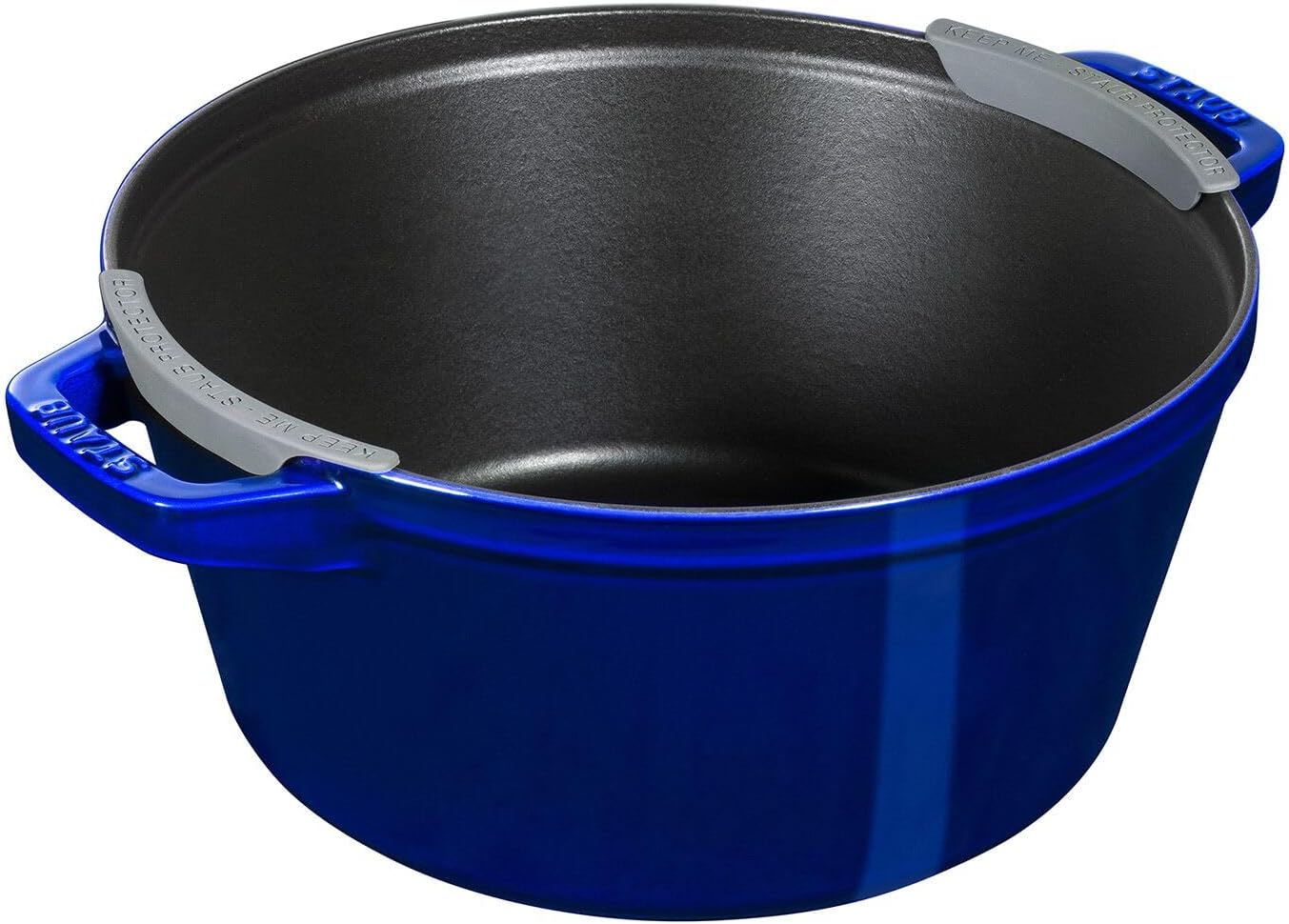 STAUB Cast Iron Set 4-pc, Stackable Space-Saving Cookware Set, Dutch Oven with Universal Lid, Made in France, Dark Blue