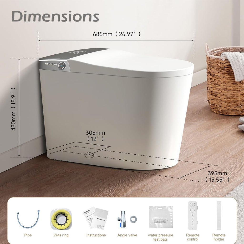 Smart Toilet with Bidet Built in,Bidet Toilet with Elongated Heated Seat,Foot Sensor,Auto Flush,Sprayer and Dryer,One Piece Tankless Toilets for Bathroom(ST016-WBKD)