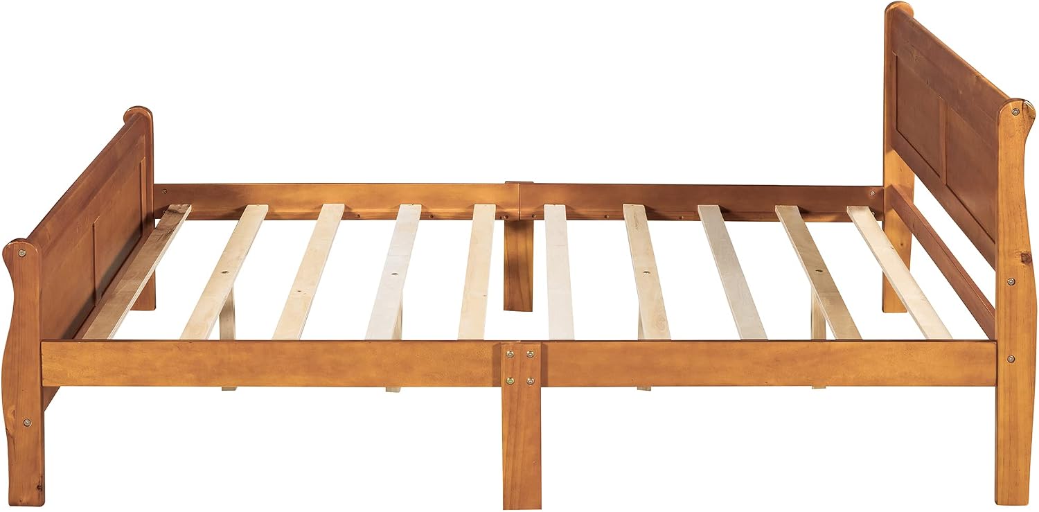 Harper & Bright Designs Full Size Bed Frame with Headboard, Wood Platform Bed Frame Full Size Sleige Bed with Slats Set and Extra Supporting Legs,No Box-Spring Needed
