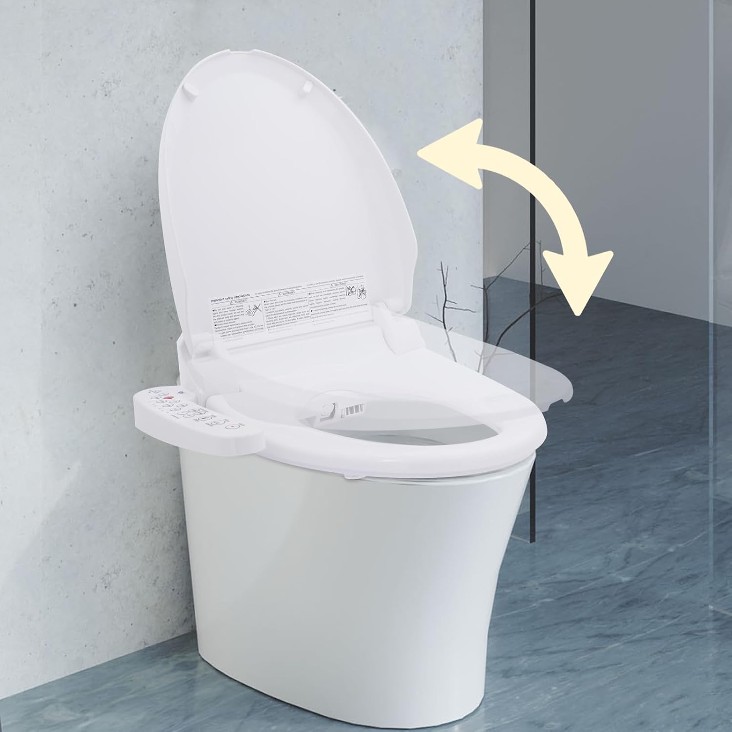 Smart Toilet Seat, 1300W Flush Power Electric Bidet LED Nightlight Warmer Cleaner Sprayer Wash & Dry Combo with 4-Level Water Temp IPX4 Waterproof for Home Bathroom Hygiene