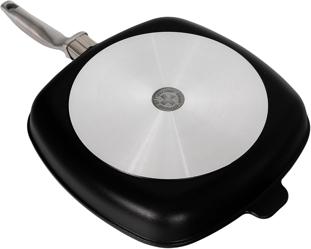 Swiss Diamond Nonstick Hybrid Ceramic and Diamond-Infused Square Grill Pan Dou Ceramic, Dishwasher & Oven Safe Up To 500 °F, 11 x 11-Inches