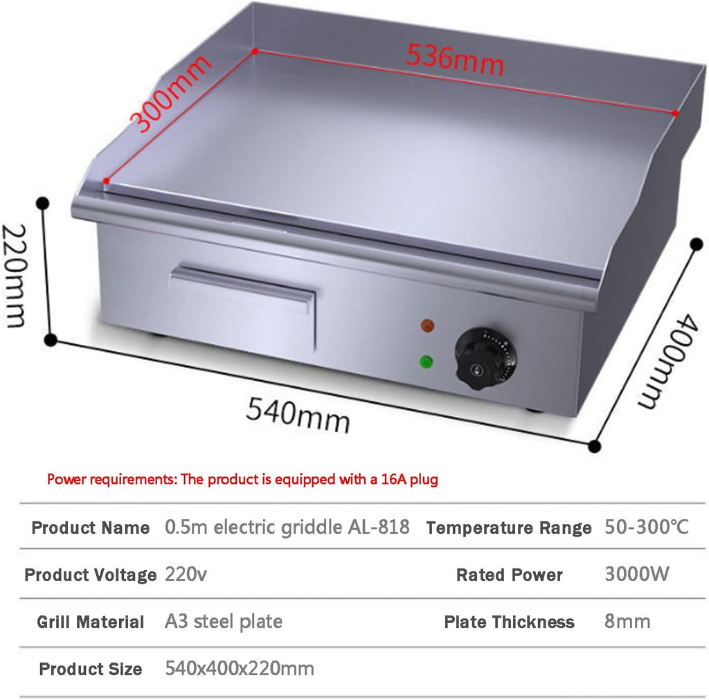 Commercial Electric Griddle, Electric Countertop Flat Top Griddle,Teppanyaki Stainless Steel Grill with Dual Temperature Control for Fry Eggs Pies Hamburgers Bacon-818