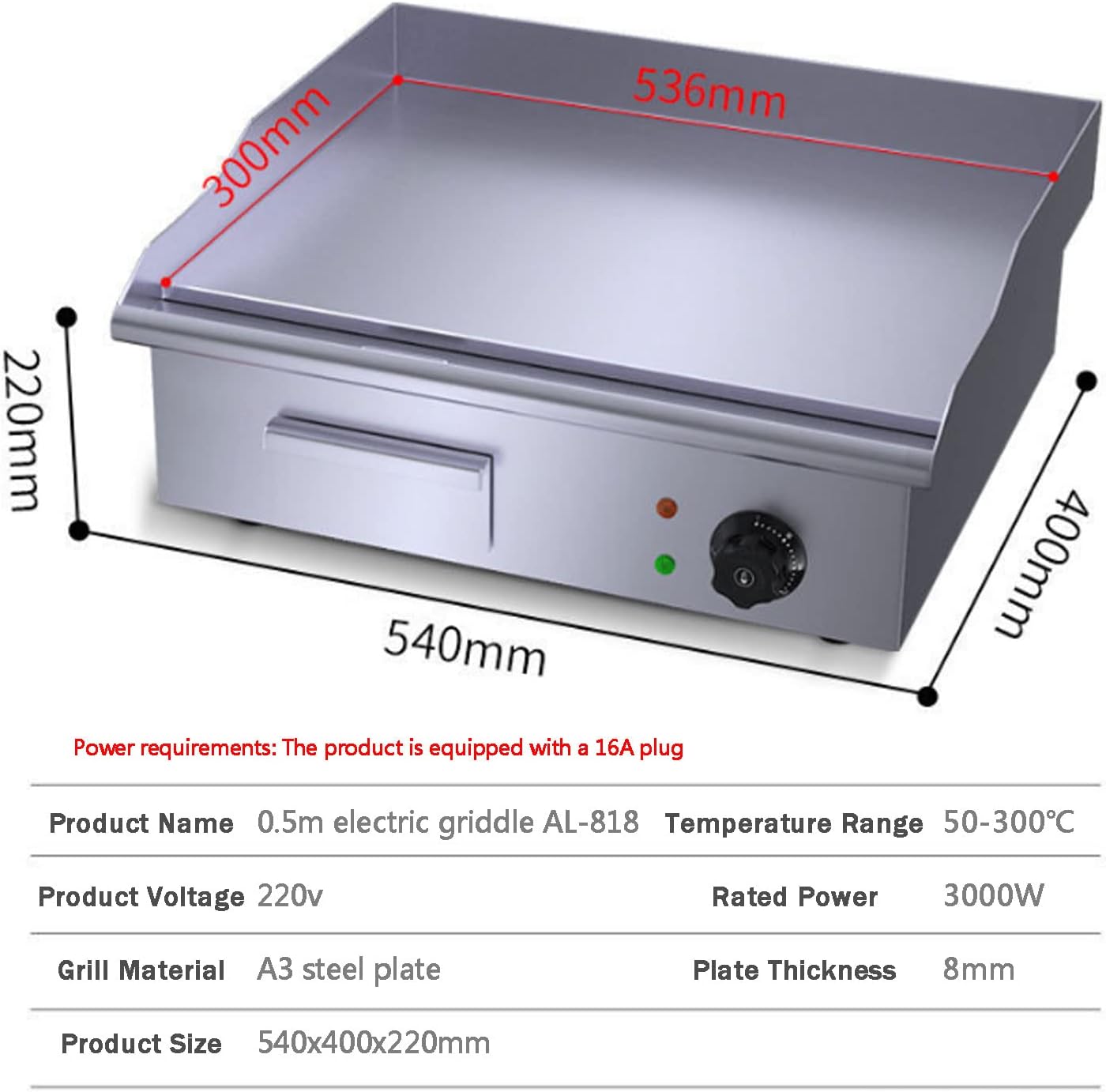 Commercial Electric Griddle, Electric Countertop Flat Top Griddle,Teppanyaki Stainless Steel Grill with Dual Temperature Control for Fry Eggs Pies Hamburgers Bacon-818