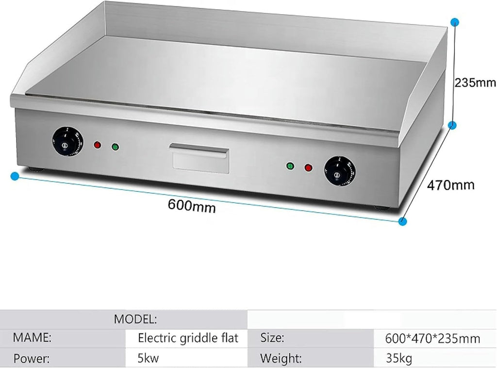 Commercial Flat Top Electric Griddle, Dual Control Stainless Steel Countertop Grill Teppanyaki Griddle with Adjustable Temp Control from 50°c to 300°c