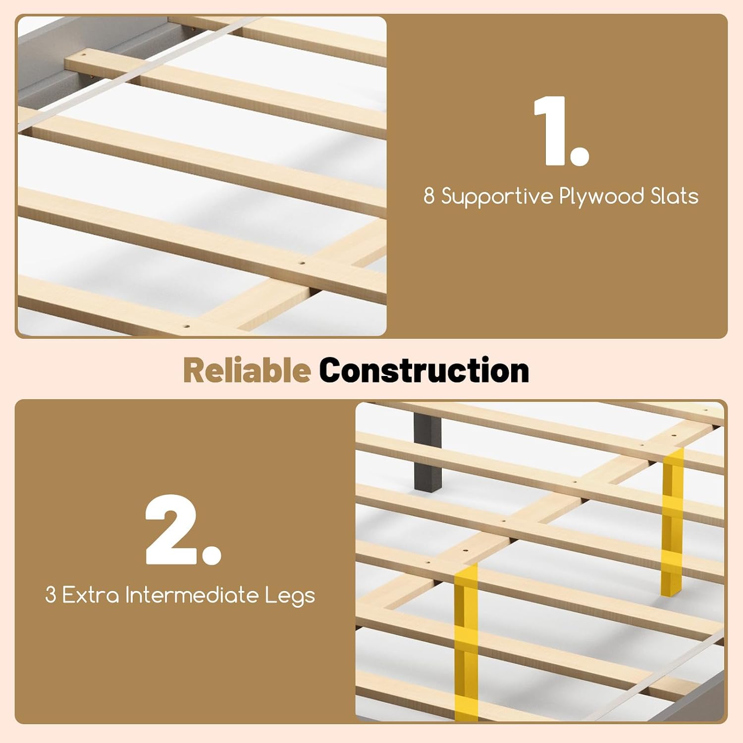 GOFLAME Full Size Bed Frame with 2 Drawers, Platform Bed with Solid Wood Headboard & Footboard, Wood Slats Support Mattress Foundation, Under Bed Storage, No Box Spring Needed, Easy Assembly, Grey