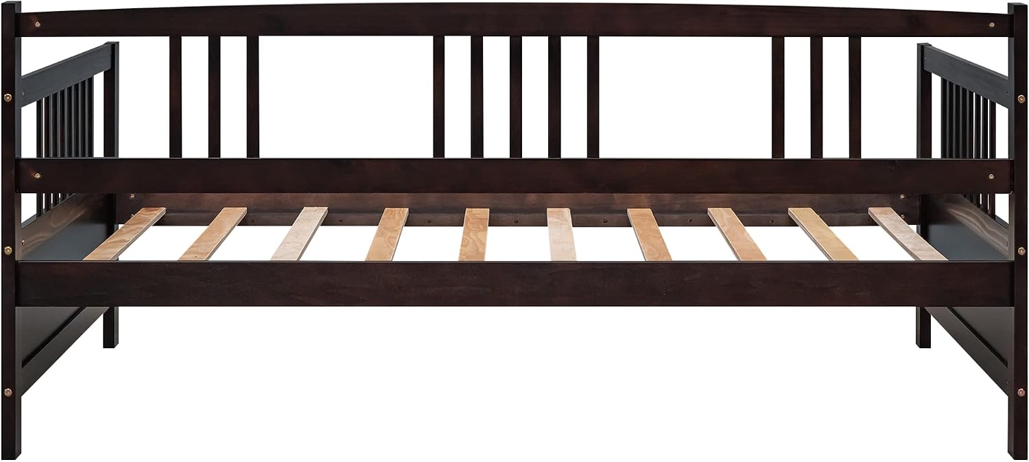 Merax Daybed Twin Bed Wooden Slats Support Modern Living Daybed with Rails, Twin Size, Dark Espresso