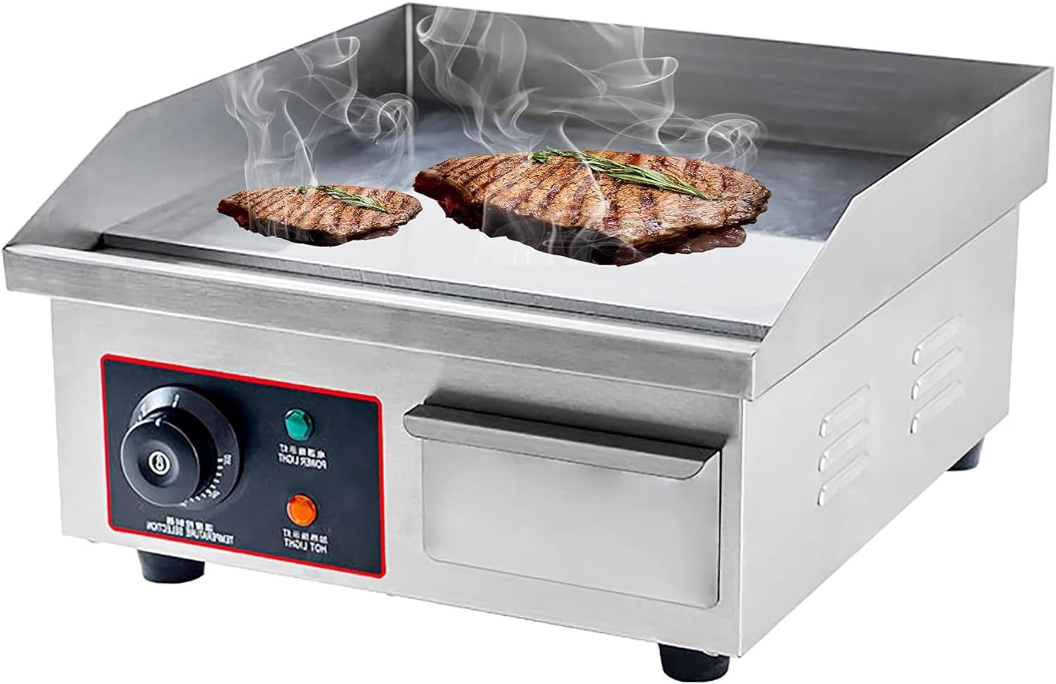 Commercial Electric Countertop, Electric Griddle Grill Nonstick Tabletop Hot Flat Griddle Home BBQ Flat Top with Adjustable Thermostatic Control Stainless Steel Restaurant Grill