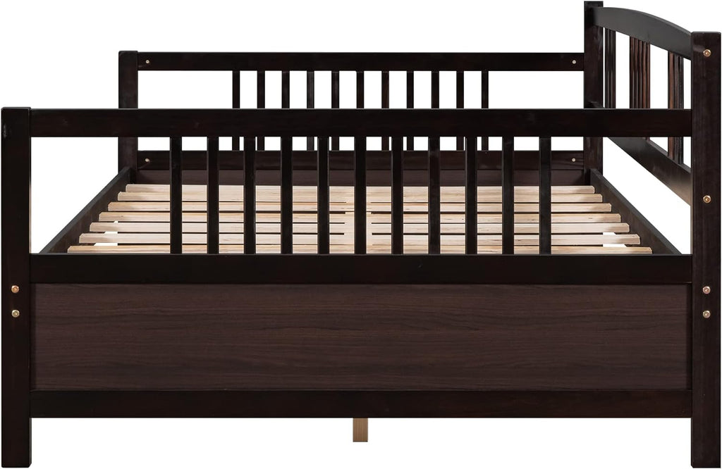 Merax Daybed Full, Full Daybed Wooden Slats Support Modern Living Daybed with Rails, No Box Spring Needed (Espresso)