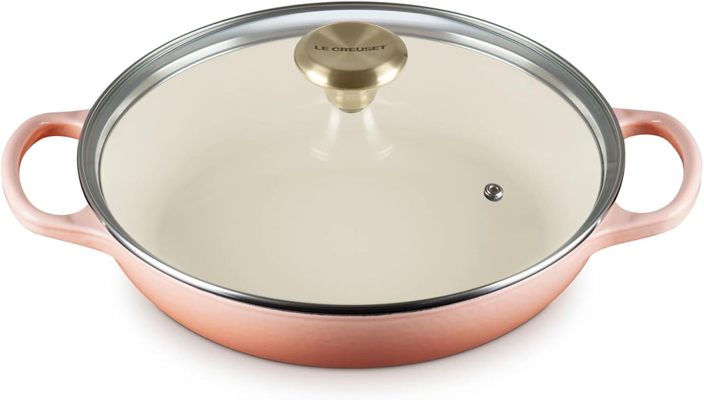 Le Creuset Enameled Cast Iron Signature Round Braiser with Glass Lid, 2.25 qt., Peche with Light Gold Knob