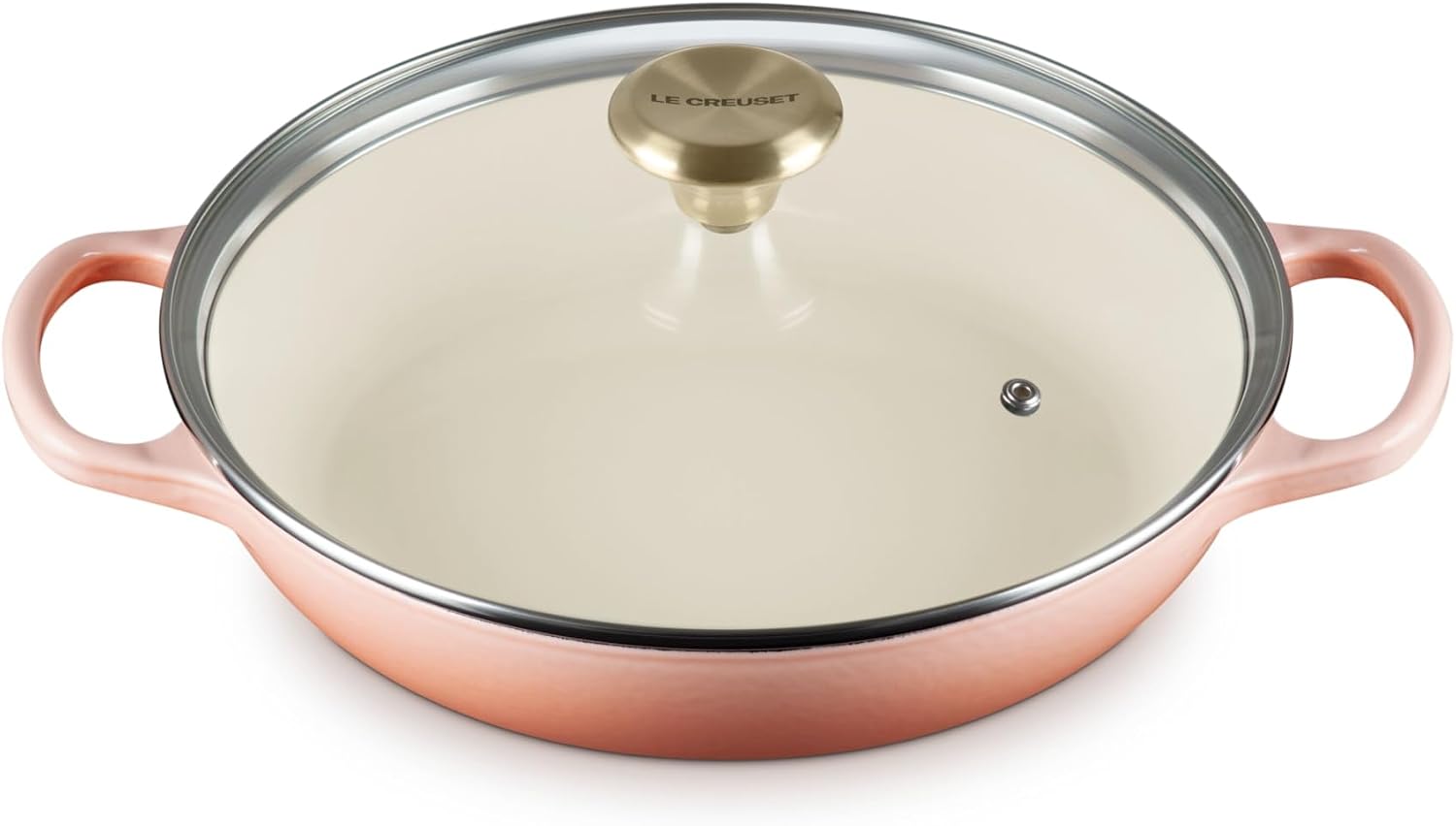 Le Creuset Enameled Cast Iron Signature Round Braiser with Glass Lid, 2.25 qt., Peche with Light Gold Knob