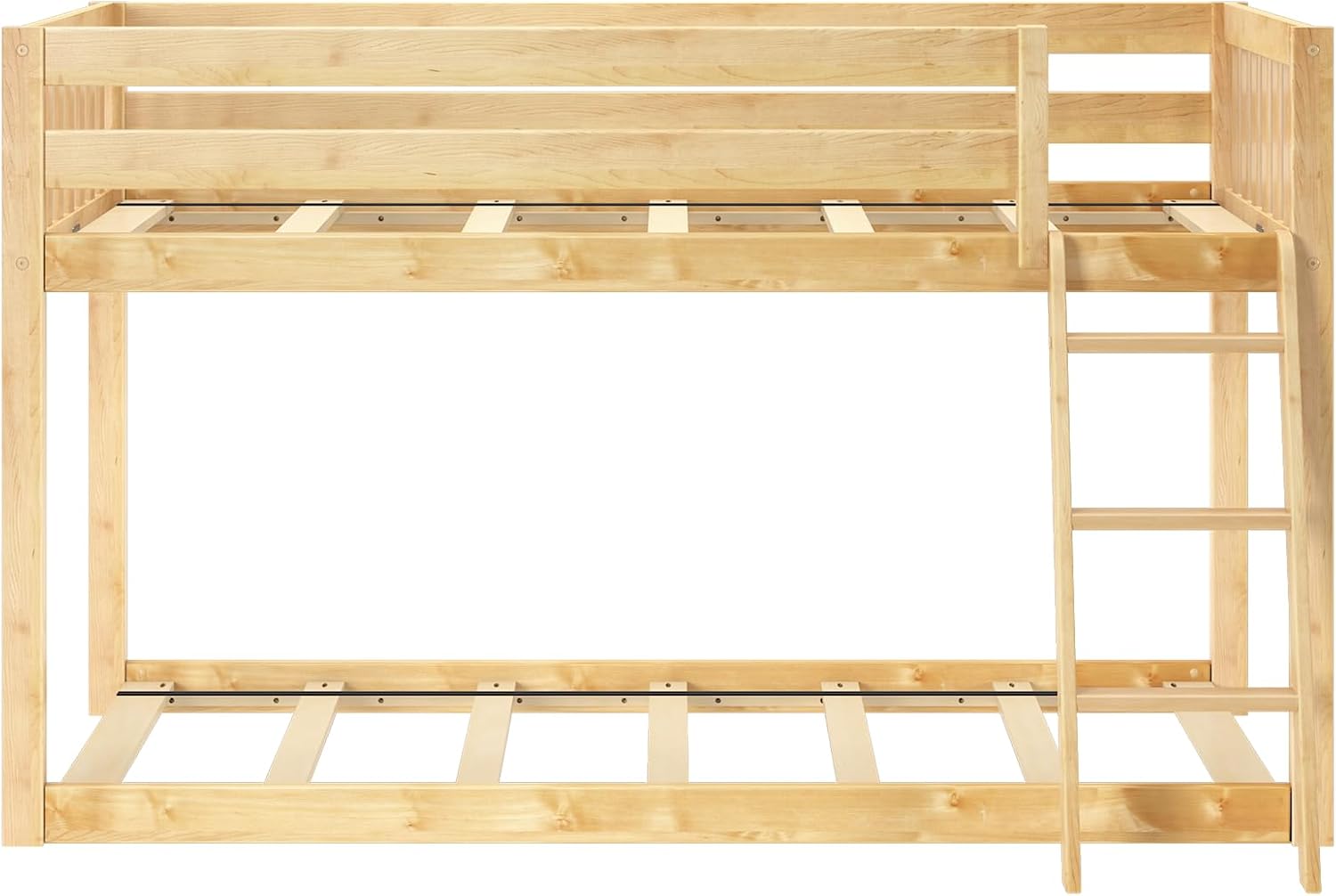 Max & Lily Fundamental Twin Low Bunk Bed, Kids Solid Wood Modern Bed Frame with Strong Wooden Slats, Non-Toxic Finishes, High Weight Capacity, Natural
