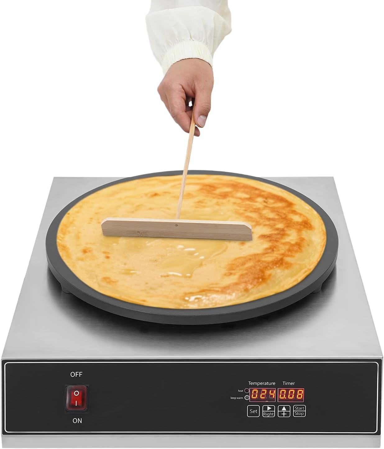 1650W Electric Crepe Maker, 15.74Inch Pancake Making Machine wiith Digital Display, Stainless Steel Non-Stick Round Crepe Griddle with Temp Control