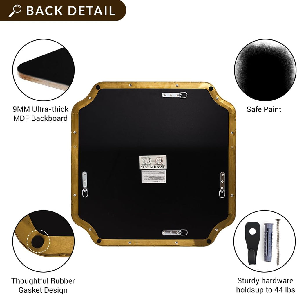 ANDY STAR 30'x30' Square Bathroom Mirror, Brushed Gold Scalloped Mirror for Wall, Antique Brass Mirror with Designer-Crafted Rounded Notched Corners, Ideal for Home Remodel