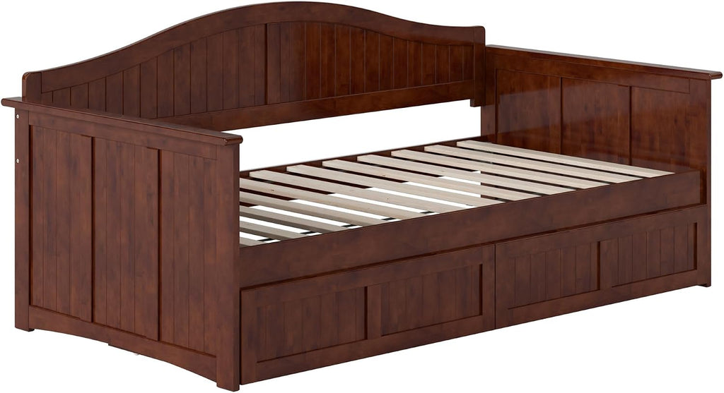 AFI, Nantucket Twin Size Wood Daybed Frame with 2 Storage Drawers, Walnut (Brown)