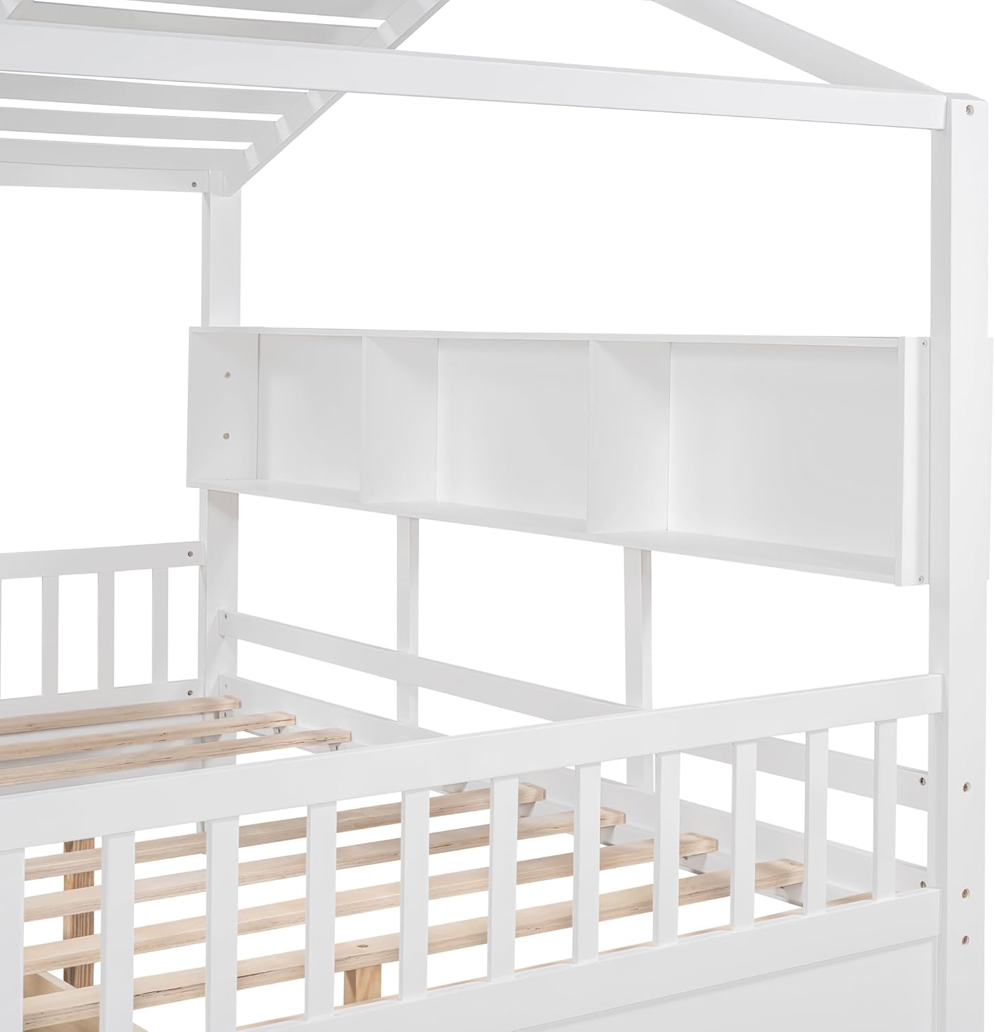 VilroCaz Full Size House Bed with 2 Drawers and Storage Shelf, Playhouse Design Solid Wood Kids Platform Bed Frame for Girls Boys, Decorable Daybed with Sturdy Slats Support, Space-Saving (AF-White)