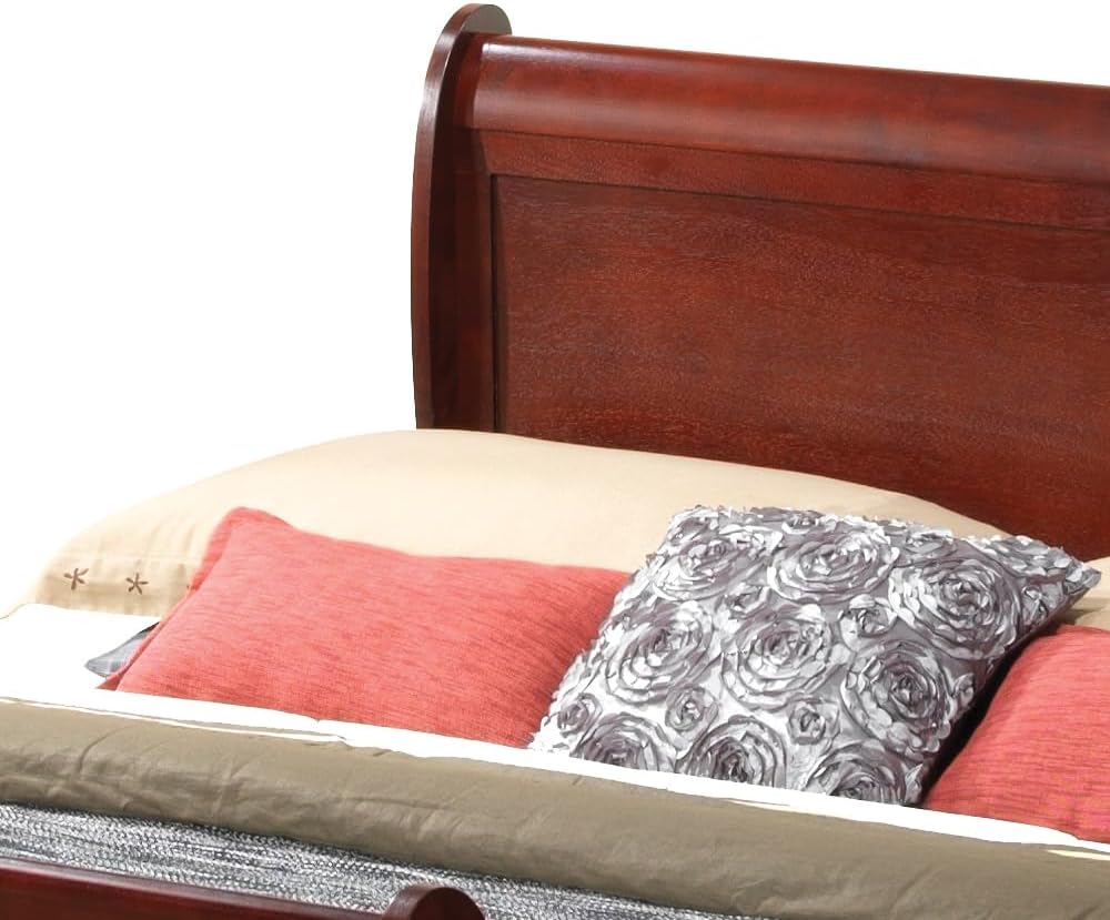 GDFStudio Full Size Wood Platform Bed Frame, Classic Sleigh Design with Curved Trim & Wood Posts,Easy Assembly, Box Spring Required,Timeless Elegant Bedroom Furniture,Cherry