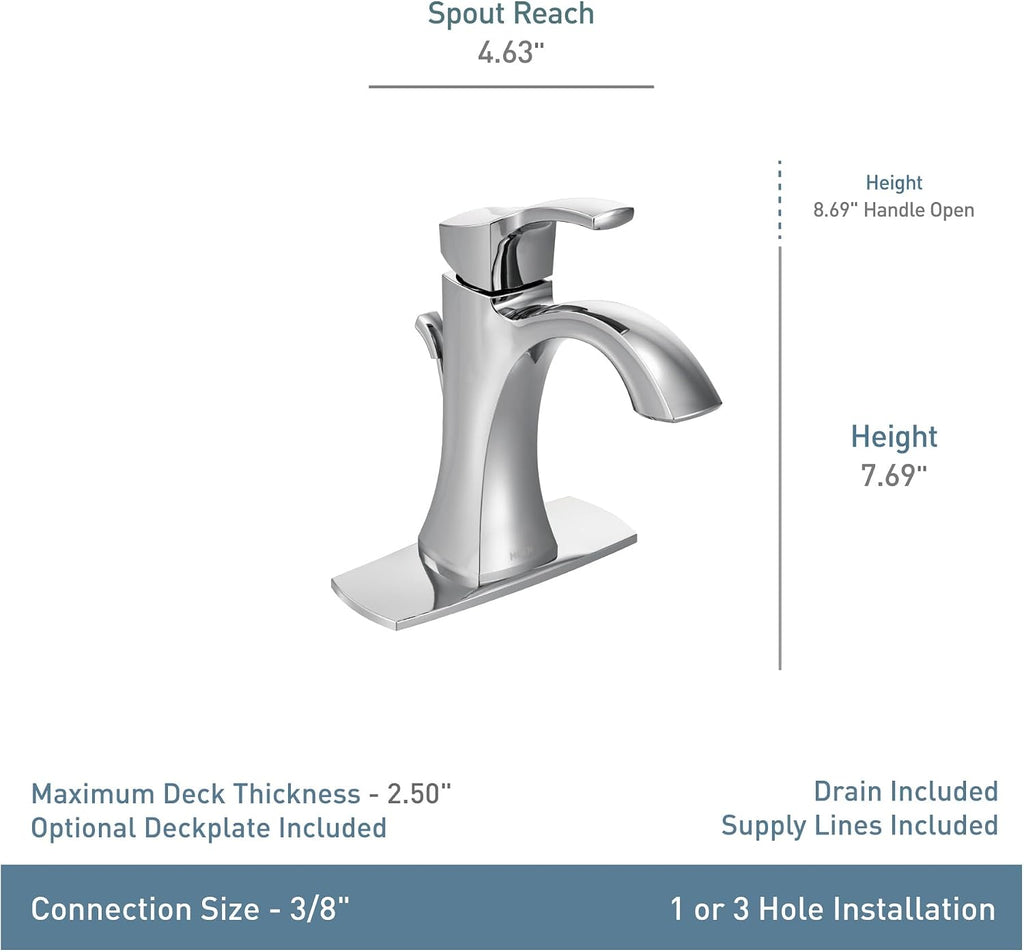Moen Voss Brushed Gold One-Handle High-Arc Bathroom Faucet with Drain Assembly for Single-Hole Sink, 6903BG