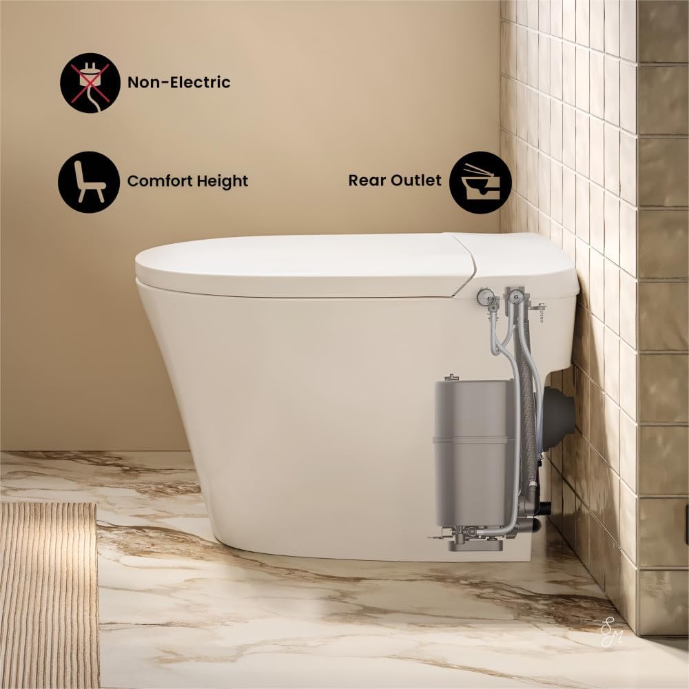 Swiss Madison Hugo H Power Flush Tankless Toilet 7' Back Outlet 1 GPF Non-Electric Toilet with Integrated Tank in Glossy White
