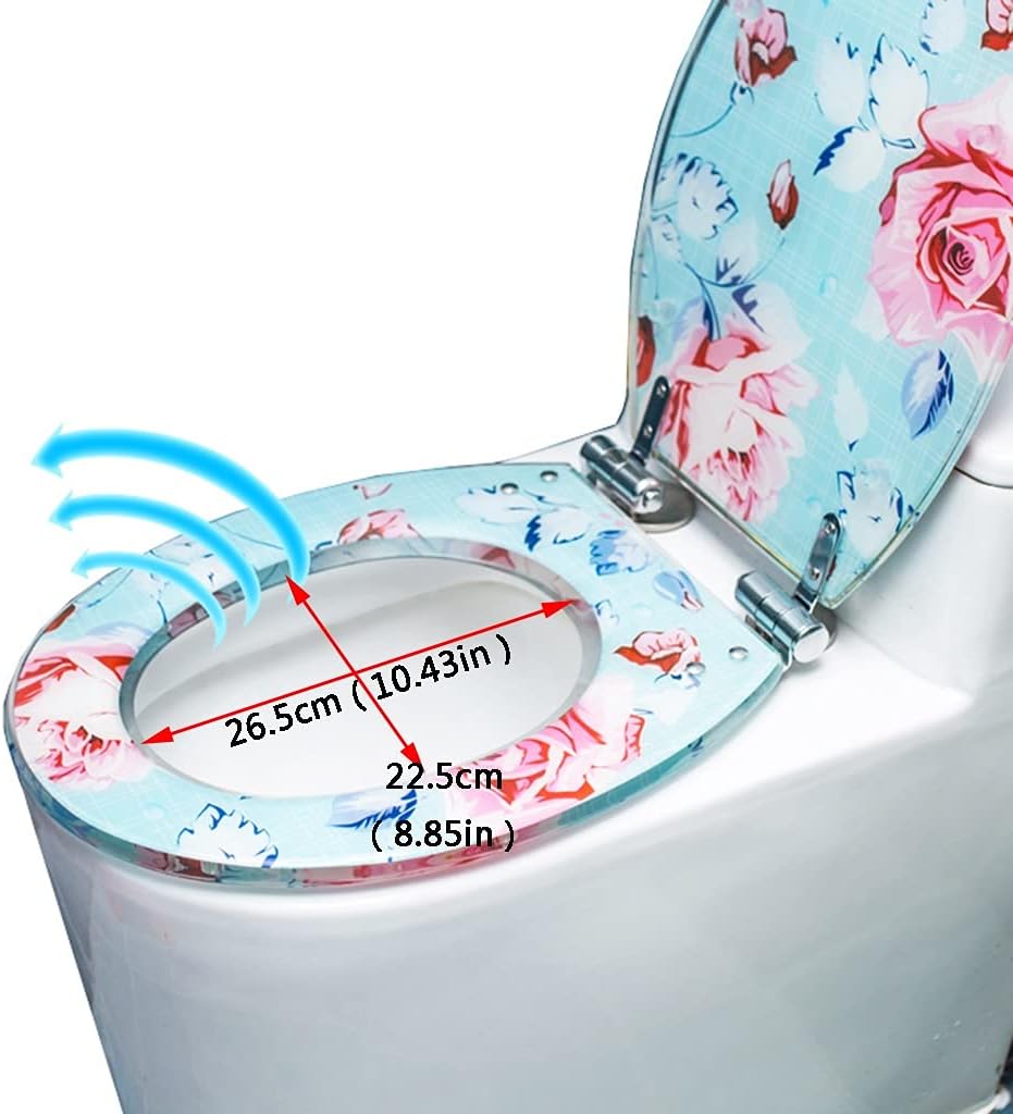Toilet Seat Toilet Seat Colorful with Slow Close Metal Hinges Decorative Toilet Seat Round Toilet Seat (Blue 42 * 36cm)