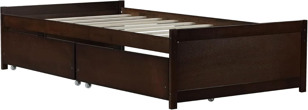 Bellemave Twin Kids Bed with Storage 2 Drawers, Wood Twin Daybed with Storage, BedFrames for Kids, Adults, Espresso