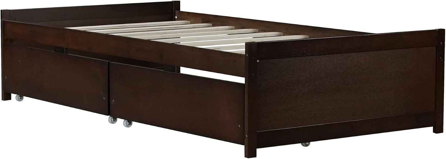 Bellemave Twin Kids Bed with Storage 2 Drawers, Wood Twin Daybed with Storage, BedFrames for Kids, Adults, Espresso