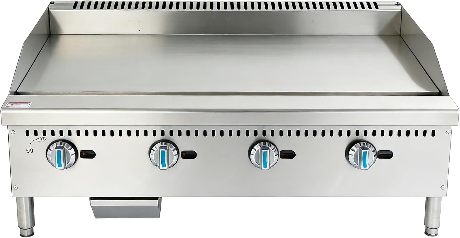 48''Commercial Countertop Natural Gas Griddle,Countertop Griddle,Flat-Top Grill,Gas Hot Plate,Stainless Steel Grill,4x30,000BTU,4 Burners,Natural Gas Range with Propane Conversion Kit,Restaurants
