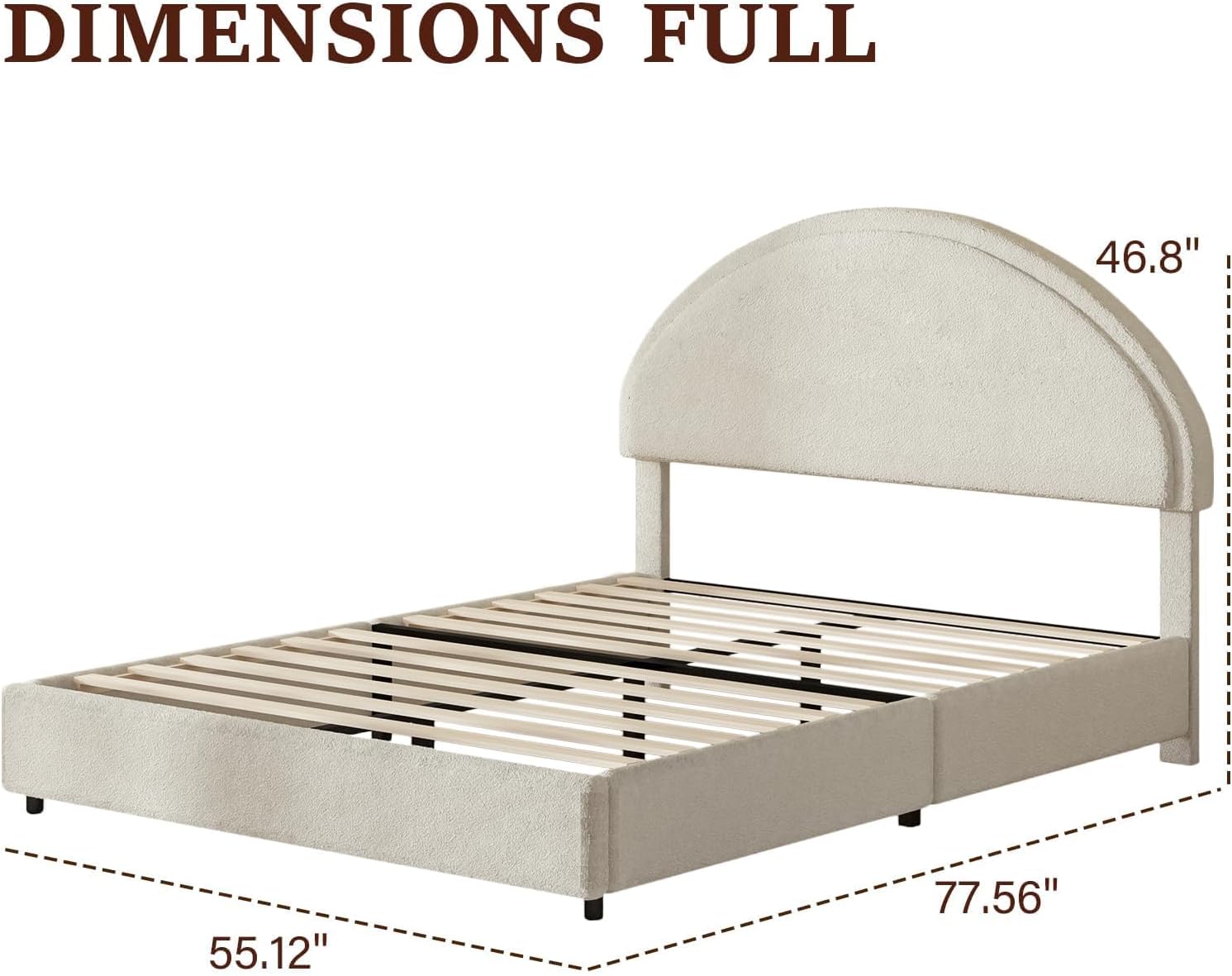 REVOMINCA Full Size Bed Frame with Round Headboard, Upholstered Platform Bed Frame, Boucle Soft Bed Frame, Modern Style, No Box Spring Required, Easy Assembly, White