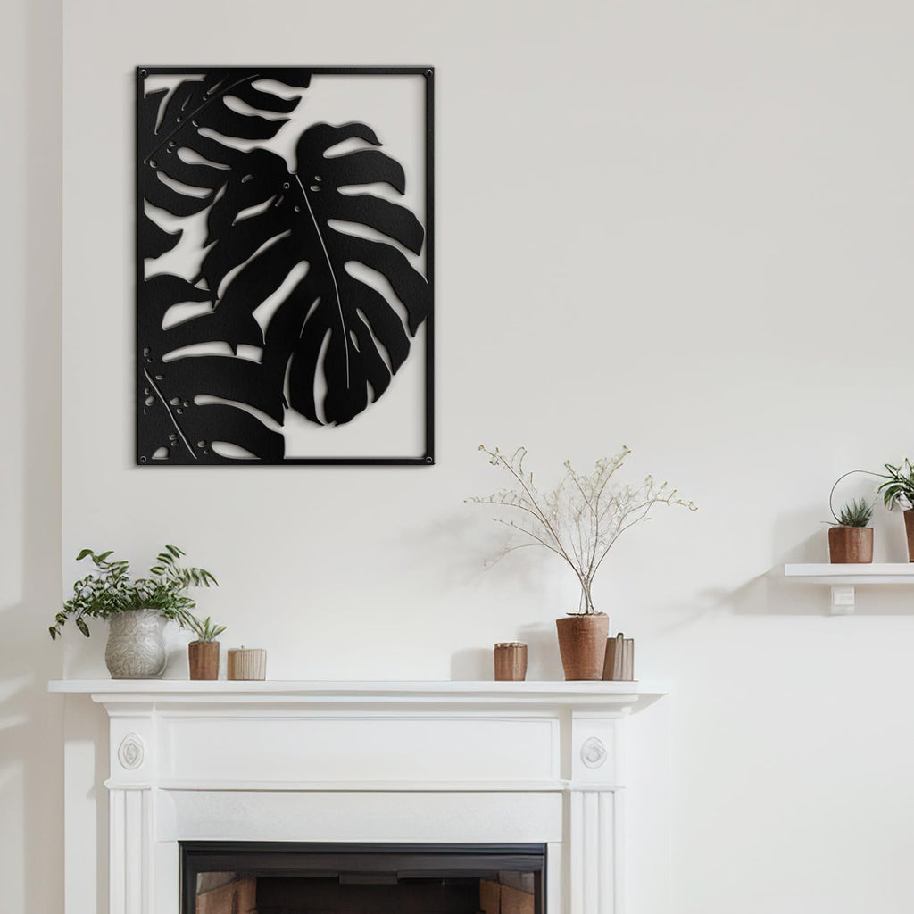 SIGNLEADER Metal Wall Art Decor Botanical Leaf Minimalist Modern Wall Sculpture Hangings Home Decoration for Living Room, Bedroom, Bathroom, Kitchen, Outdoor - 36' Black