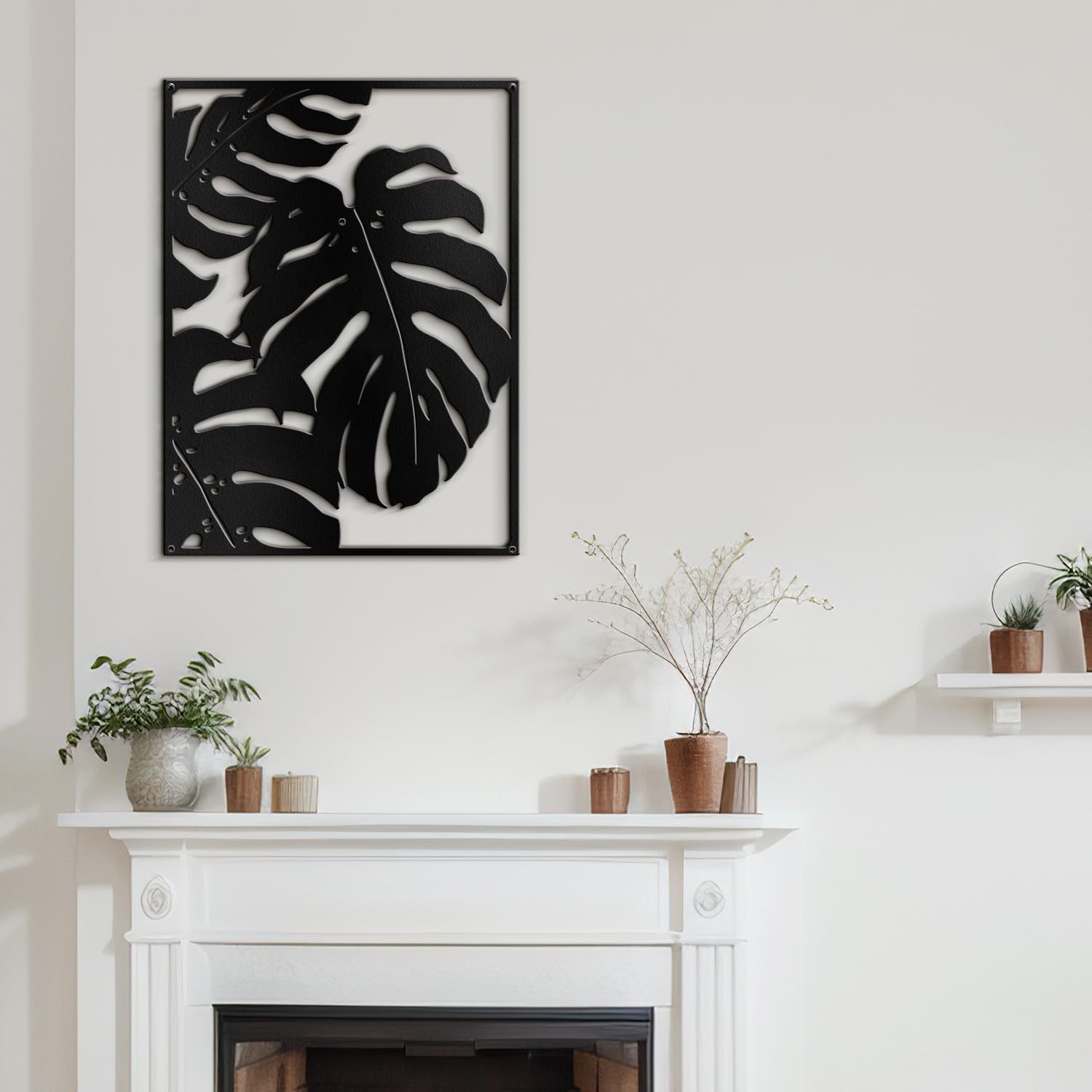 SIGNLEADER Metal Wall Art Decor Botanical Leaf Minimalist Modern Wall Sculpture Hangings Home Decoration for Living Room, Bedroom, Bathroom, Kitchen, Outdoor - 36' Black