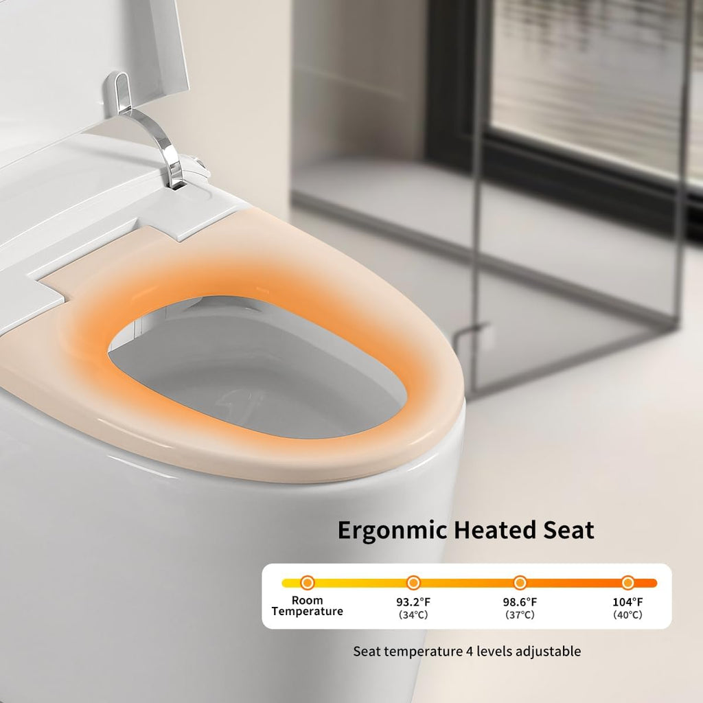Wekuku Smart Toilet With Bidet One Piece, Auto Flush, Heated Seat, Bubble Wash, Warm Water Dry, Remote Control, Adjustable Temp, White (1 Seat)