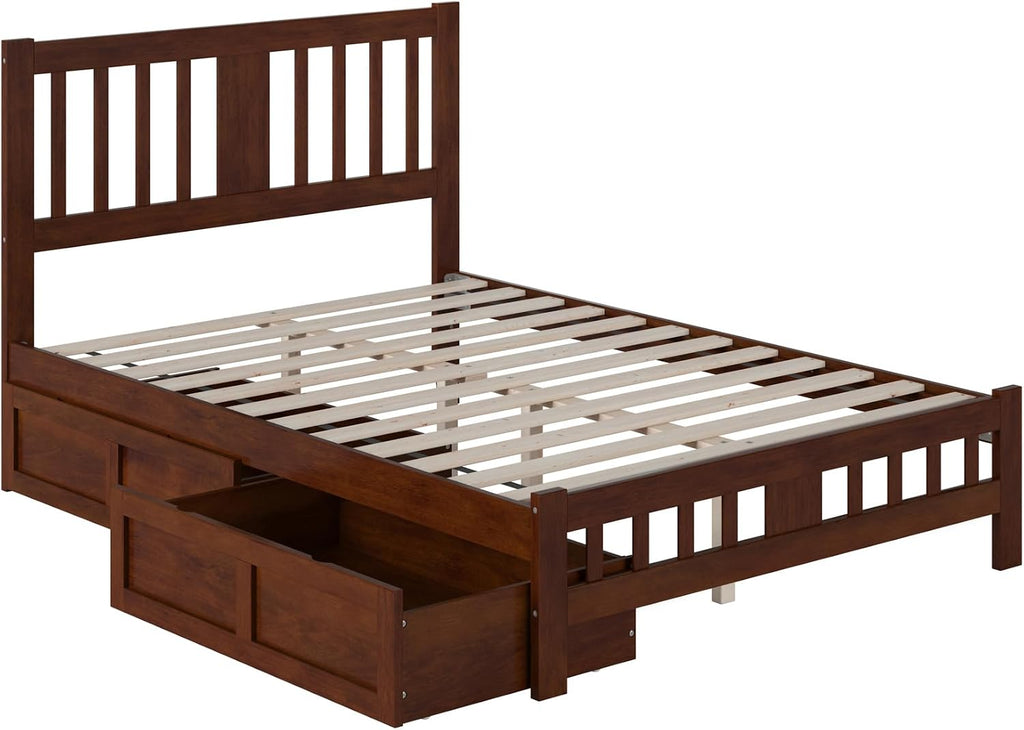 AFI, Tahoe Full Platform Bed with Matching Footboard & Set of 2 Under-Bed Storage Drawers, Walnut