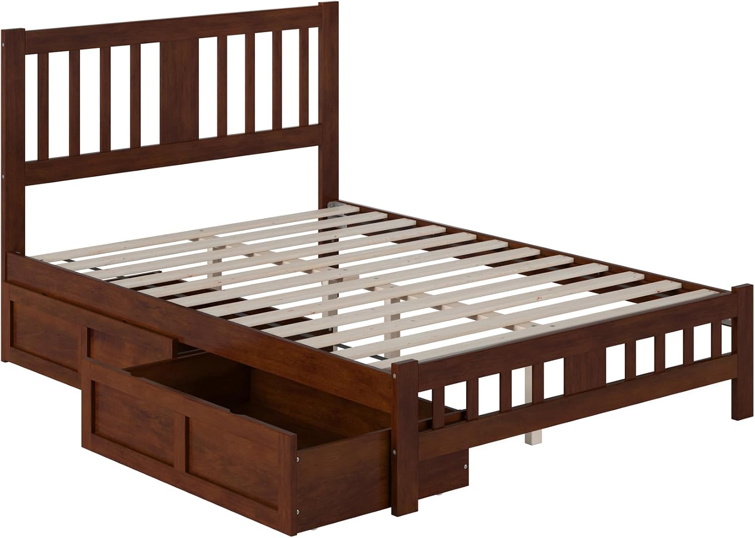 AFI, Tahoe Full Platform Bed with Matching Footboard & Set of 2 Under-Bed Storage Drawers, Walnut