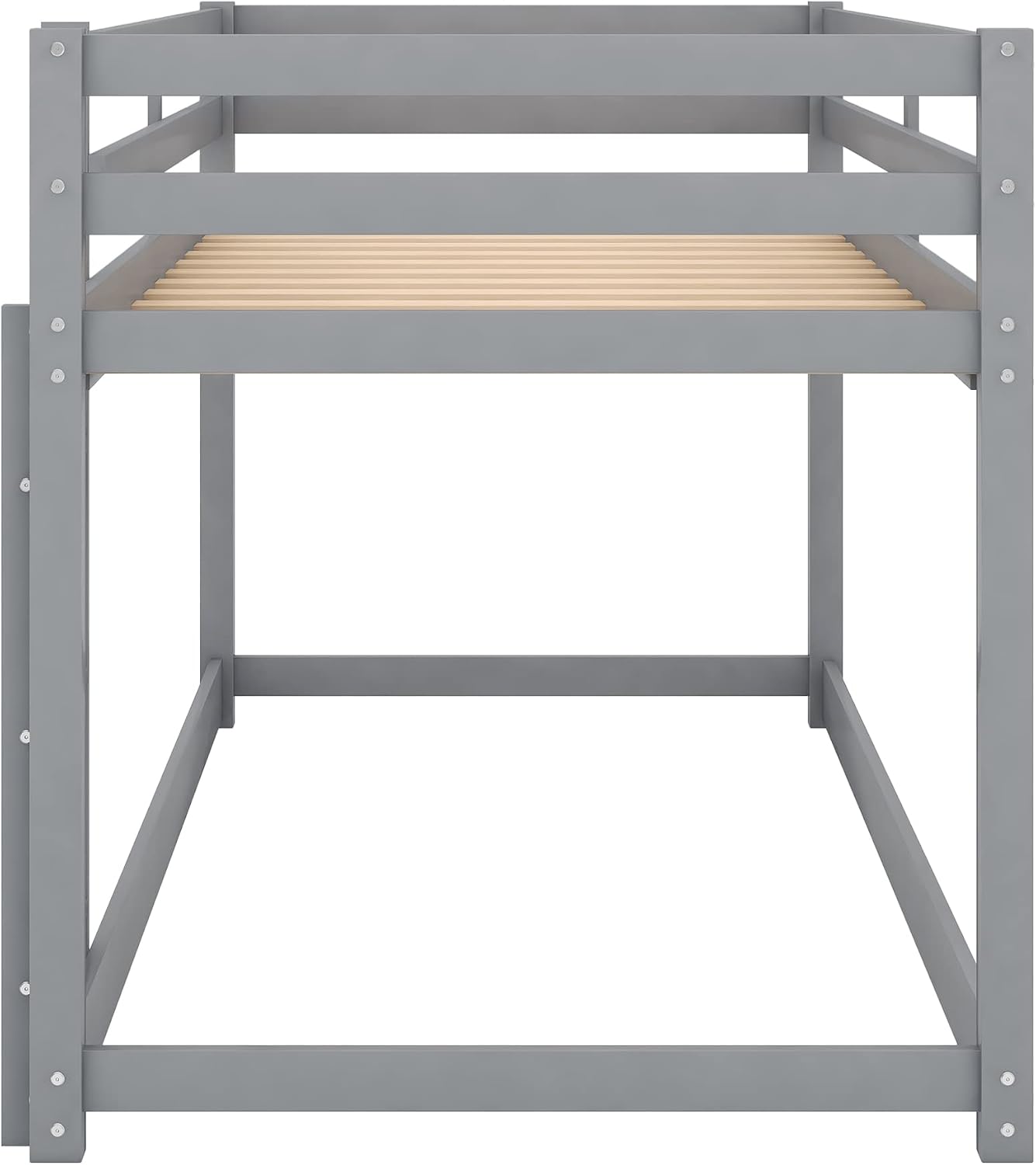Low Bunk Bed Twin Over Twin, Solid Wood Floor Bunk Bed Frame with Ladder & Safety Guardrails, Twin Bunk Beds for Kids Boys and Girls, Saving Space, No Box Spring Needed, Gray