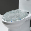 Round Resin Toilet Seat with Glitter Toilet Lid, Slow Close Toilet Seats Cover, Including Fixing Sets of Parts, Fit Most Standard U/V/O Toilet, Quiet Close (Silver 2)