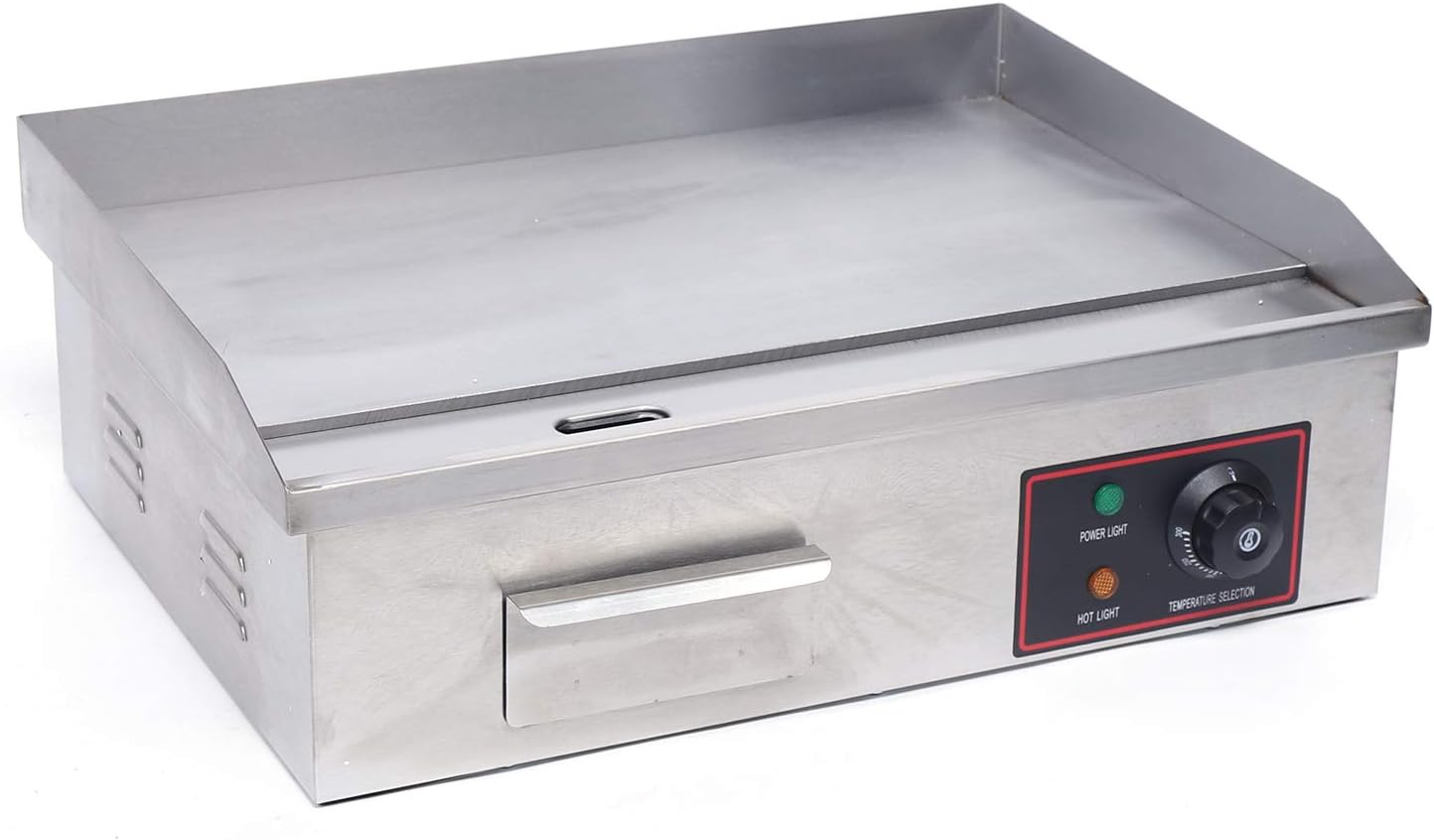 1600W Commercial Electric Griddle Flat Top Grill BBQ Restaurant Kitchen Teppanyaki Griddle, Commercial Table Top Griddle Electric Countertop Griddle Grill Hot Plate 122-572℉ Temperature Control