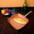 Frying Copper Pan Non-Stick Square Grill Pan, Griddle Pan with Stainless Steel Handle Induction Cooker Safe,24CM,