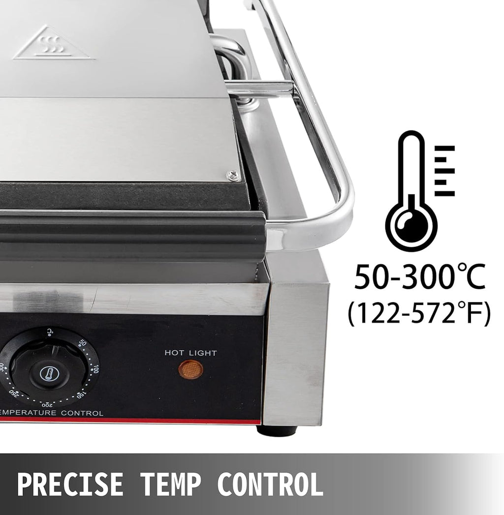 Commercial Electric Griddle Stainless Steel Grill BBQ, Countertop Hotplate Flat Top Kitchen Grill, Business Catering BBQ Steak Bacon Fryer Pans with Dual Thermostatic Control
