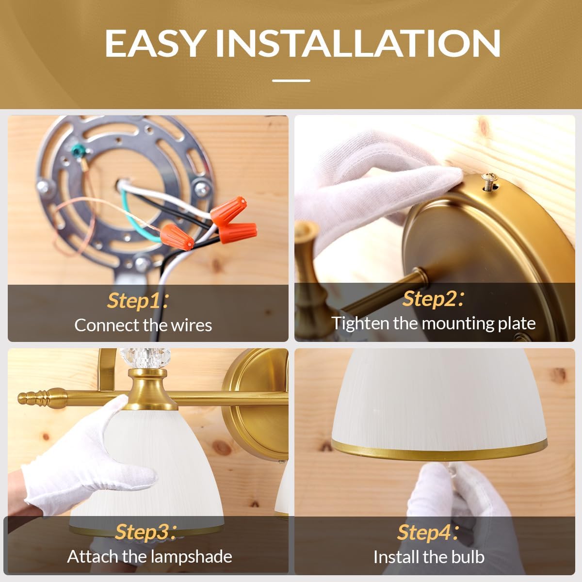 ANDY STAR Brass Vanity Light, Gold Bathroom Light Fixtures 4 Lights, 27.8 Inch Vintage Bathroom Sconces, Brushed Brass Vanity Lighting with Globe Clear Glass Shade, E26 Base (Bulbs Not Included)