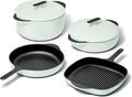 Caraway 8-Piece Enameled Cast Iron Set - 10.5' Skillet, Grill Pan, 3.5 qt Braiser Pan, 6.5 qt Dutch Oven with Lid and Organizers - Non-Toxic 3-Layer Enamel Coating - No Seasoning Required - Light Mist