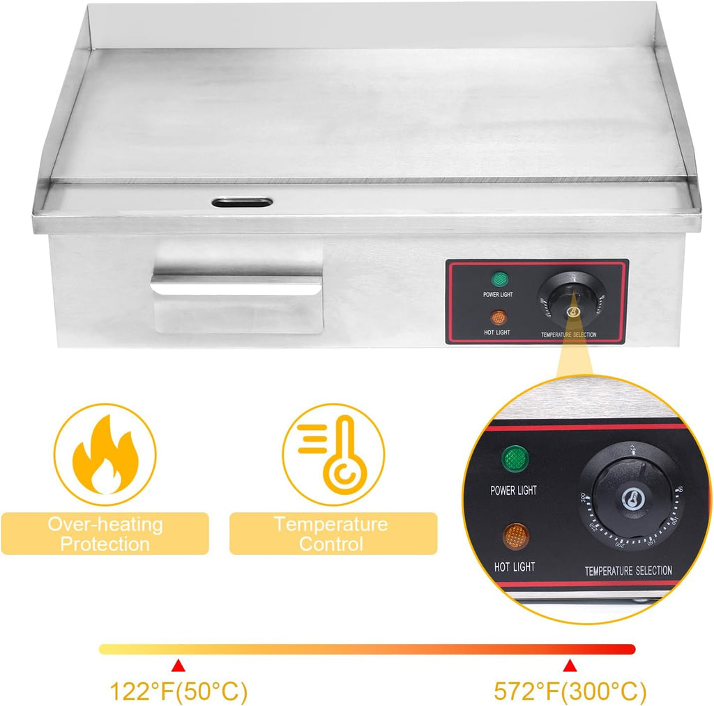 21' Commercial Electric Griddle, Commercial Flat Top Grill 3000W Stainless Steel Electric Countertop Griddle