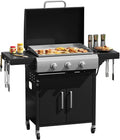 3 Burners Propane Gas Grill, Stainless Steel BBQ Grill with Porcelain-Enameled Cast Iron Grates, 36,000 BTU Outdoor Patio Barbeque Grill and Griddle Combo for Party, Camping, Backyard