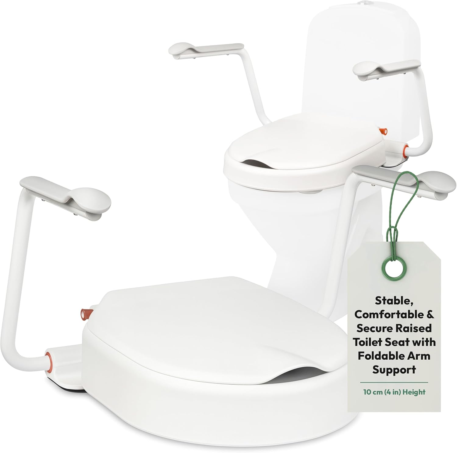Etac Hi-Loo Fixed Toilet Seat Raiser – Stable & Comfortable Raised Toilet Seat with Foldable Arm Support, Fixed Mounting, Ergonomic Design, Fits Most Toilets – 10 cm (3.94 in) Height