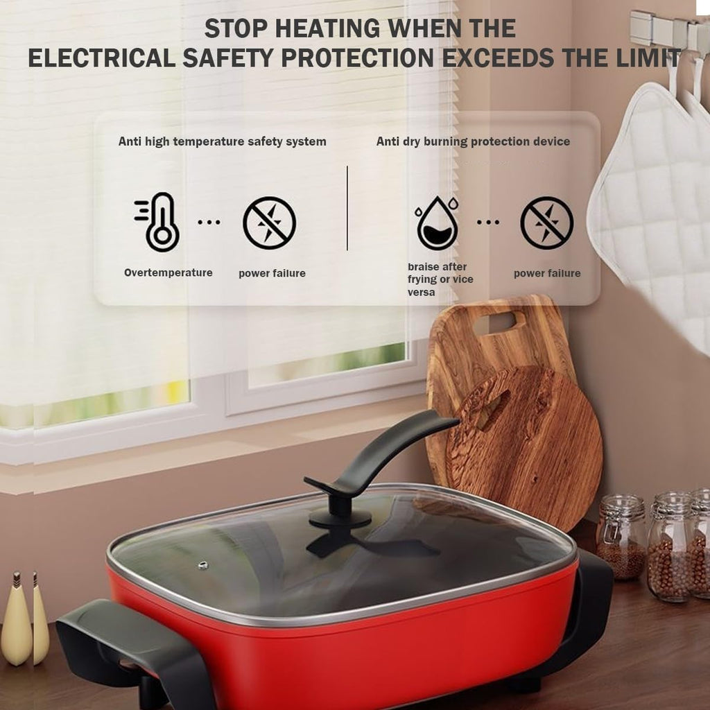 Electric Flat Top Grill, Electric Griddle, Flattop Grills Indoor Safely Washable, Suitable for Frying Grilling Stir Frying(red,30 * 30 * 6)