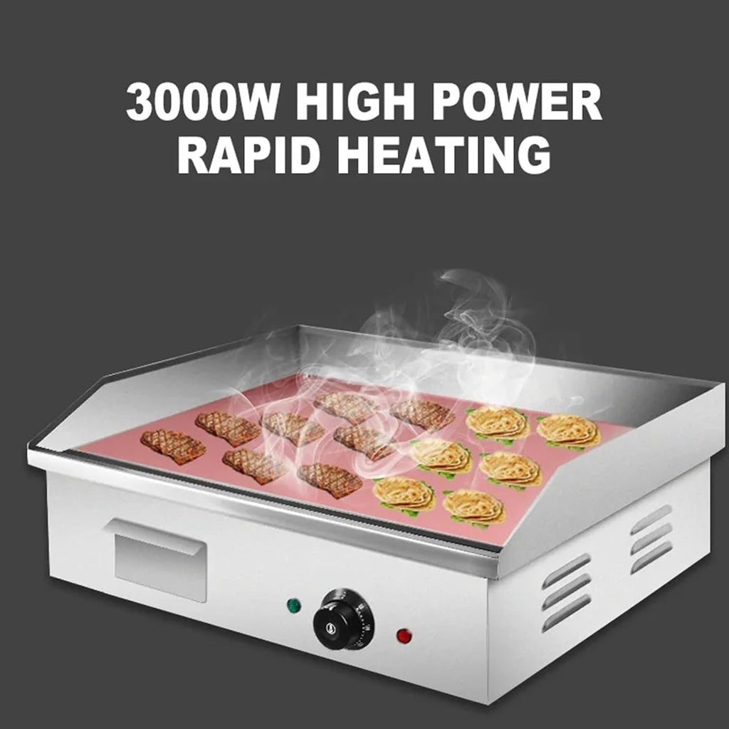 21' Commercial Electric Griddle, Stainless Steel Countertop Griddle Flat Top Grill Hot Plate BBQ 3000W Adjustable Thermostatic Control 122°F-572°F for Kitchen Restaurant